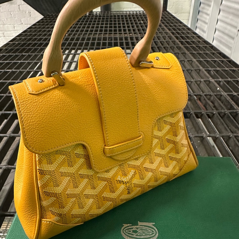 Goyard Yellow Satchel with Monogram Design and Leather Handles